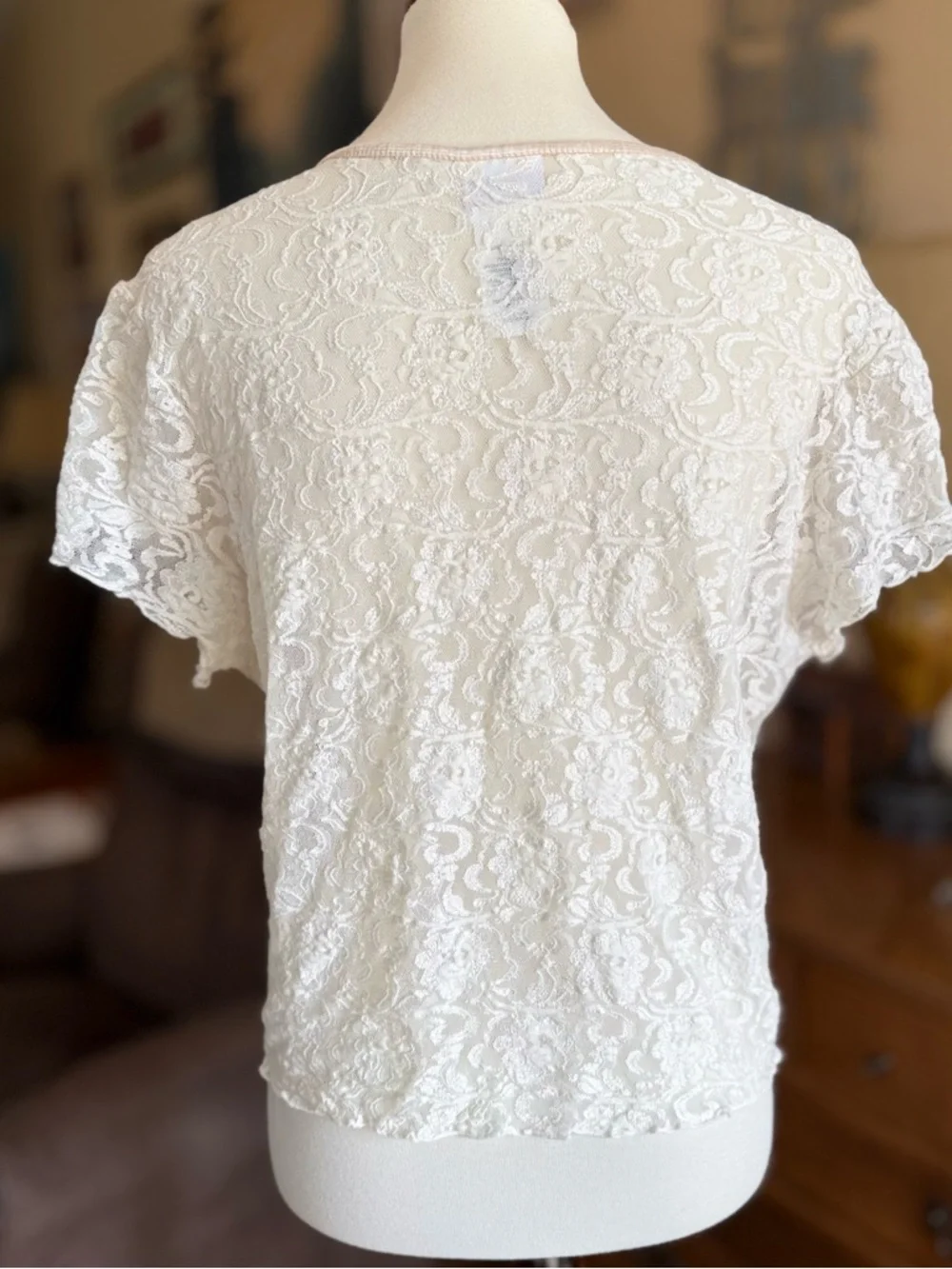 Women's Stretch Lace V-Neck Blouse in Cream - Picture 3 of 7
